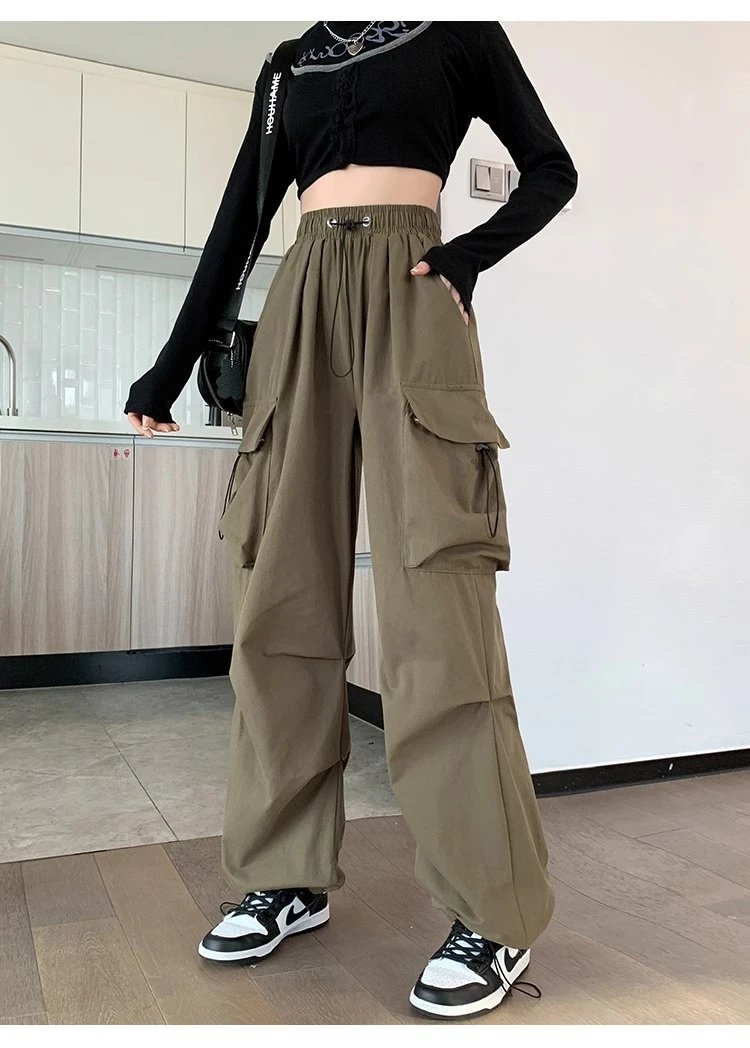 Design Wide-Leg Cargo Pants Black Casual Pants - 14