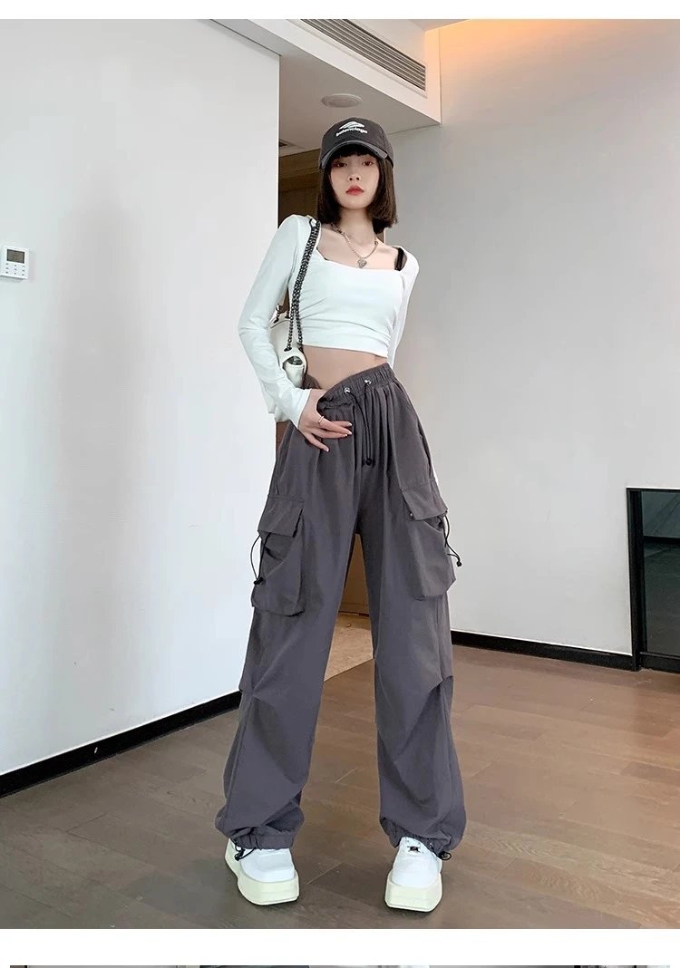 Design Wide-Leg Cargo Pants Black Casual Pants - 31