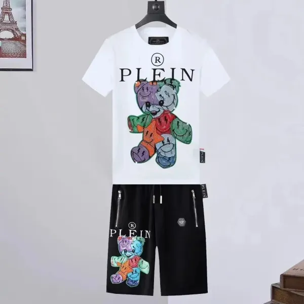 Philipp Plein Multicolor Crystal Bear T-Shirt and Shorts Set - 1