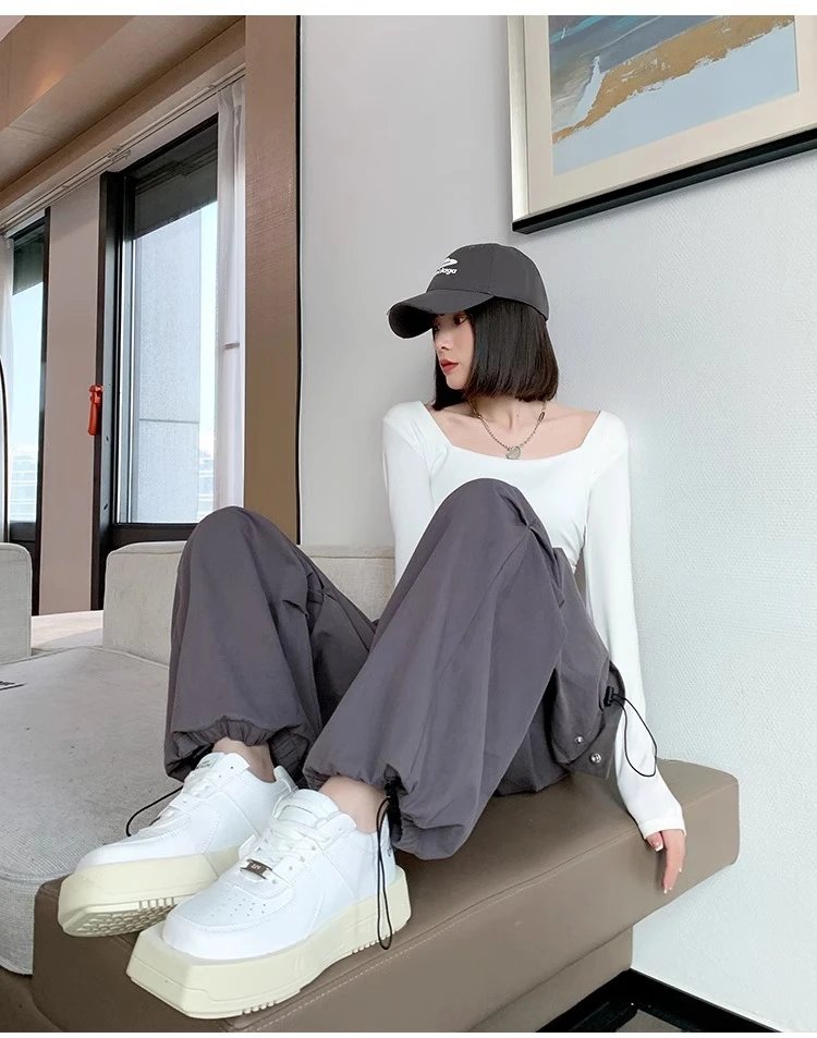 Design Wide-Leg Cargo Pants Black Casual Pants - 34