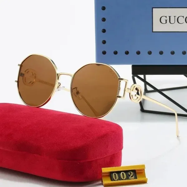 Gucci GG Marmont Round Gold-Tone Brown Lens Sunglasses - 1