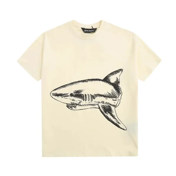 Palm Angels Shark Print Beige T-Shirt - 1