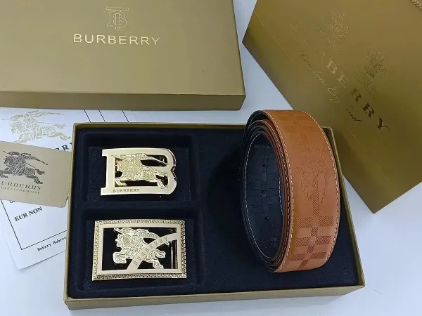 Burberry Horseferry Check Leather Belt with Gold-Tone Equestrian Buckles Tan Belt - 1