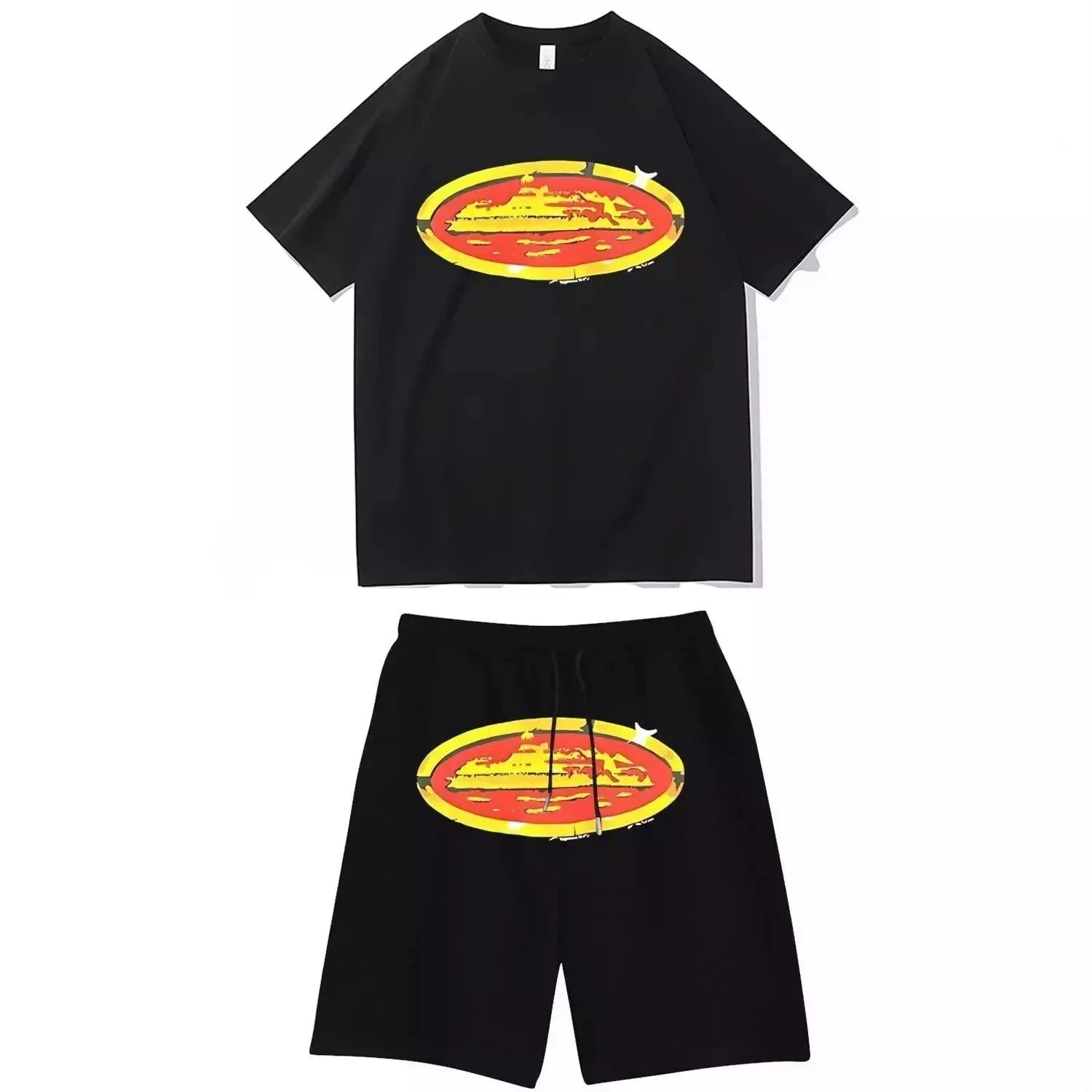 Off-White x Unknown Collaboration Crumpled Foil Oval Print T-Shirt and Shorts Set White/Black - 4