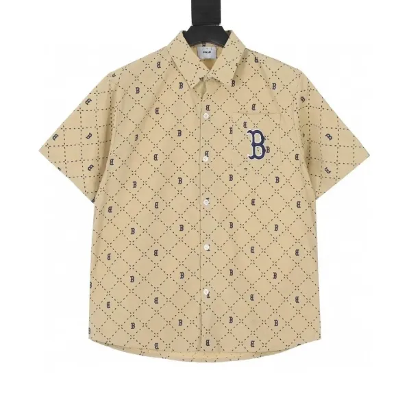 MLB Boston Red Sox Diamond B Print Short-Sleeve Shirt Beige - 1