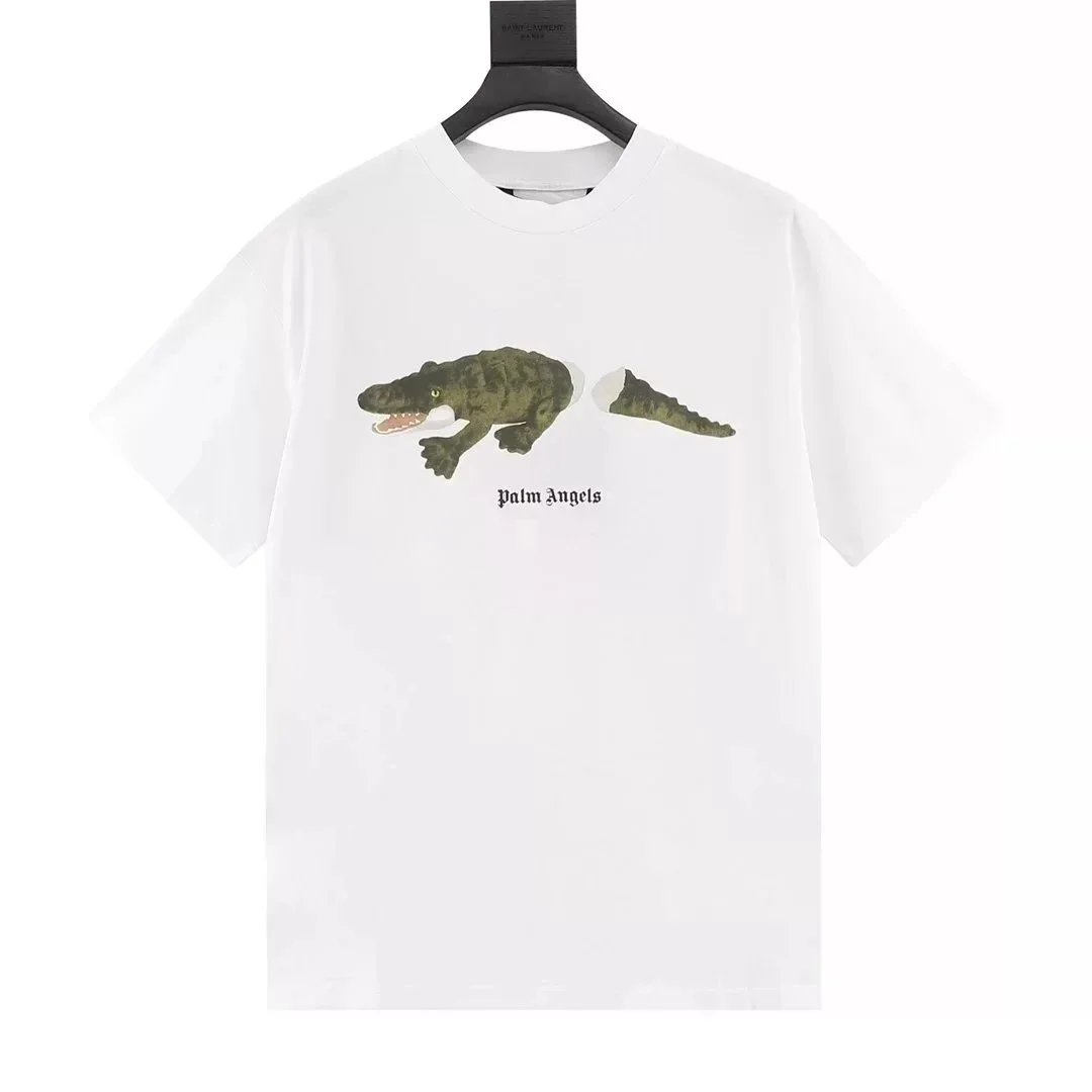Palm Angels Crocodile Print White T-Shirt - 1