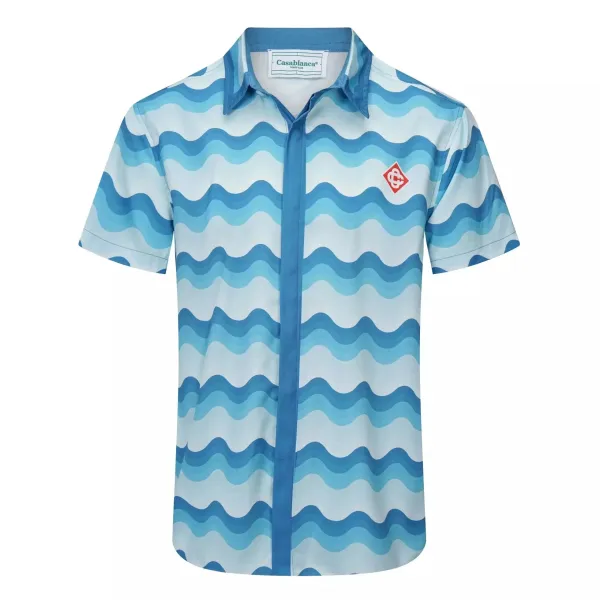 Casablanca Tennis Club Wave Print Short-Sleeve Shirt Blue - 1