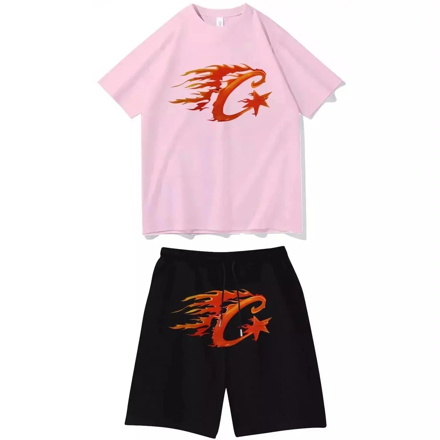 Off-White x Unknown Collaboration Crumpled Foil Oval Print T-Shirt and Shorts Set White/Black - 6
