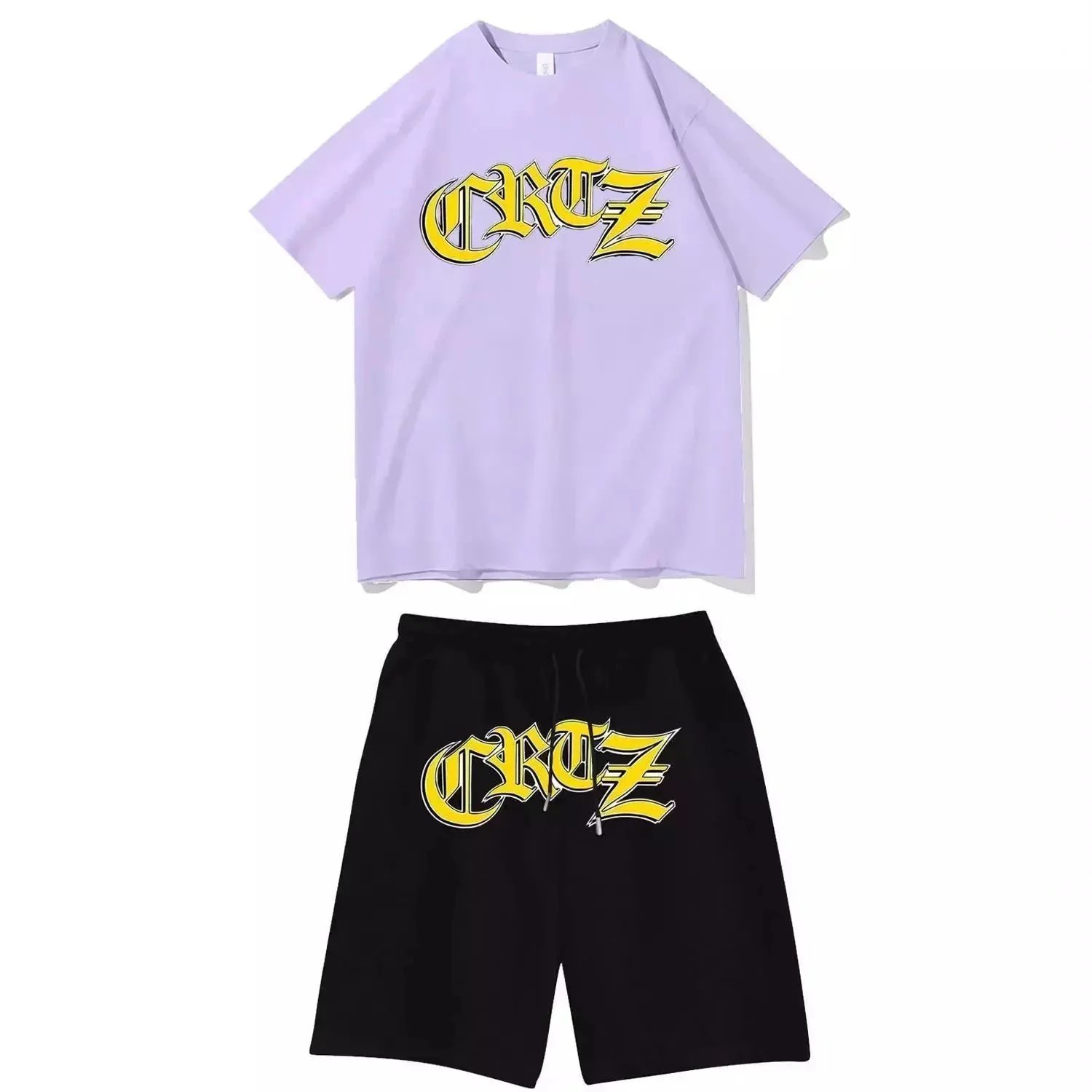 Off-White x Unknown Collaboration Crumpled Foil Oval Print T-Shirt and Shorts Set White/Black - 9
