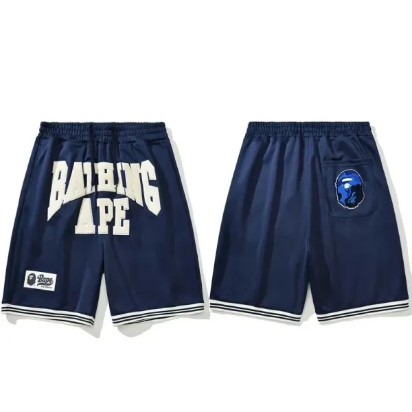 BAPE College Arch Shorts Navy Blue Sports Shorts - 1
