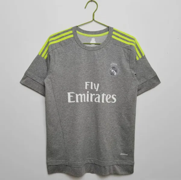 Real Madrid Training T-Shirt Gray with Neon Yellow Stripes - 1