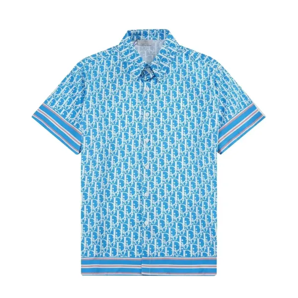 Dior Oblique Print Short-Sleeve Shirt Blue - 1