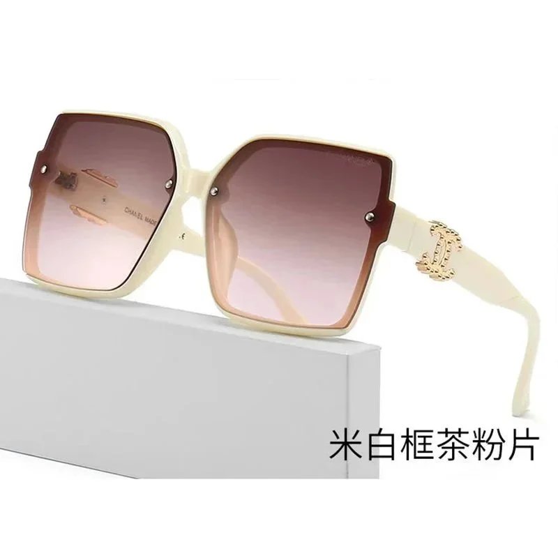 Chanel-Inspired Oversized Square Sunglasses米白框茶粉片