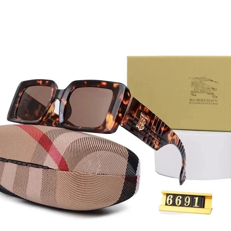 Burberry Square Tortoiseshell Acetate Sunglasses with Iconic Check Case
