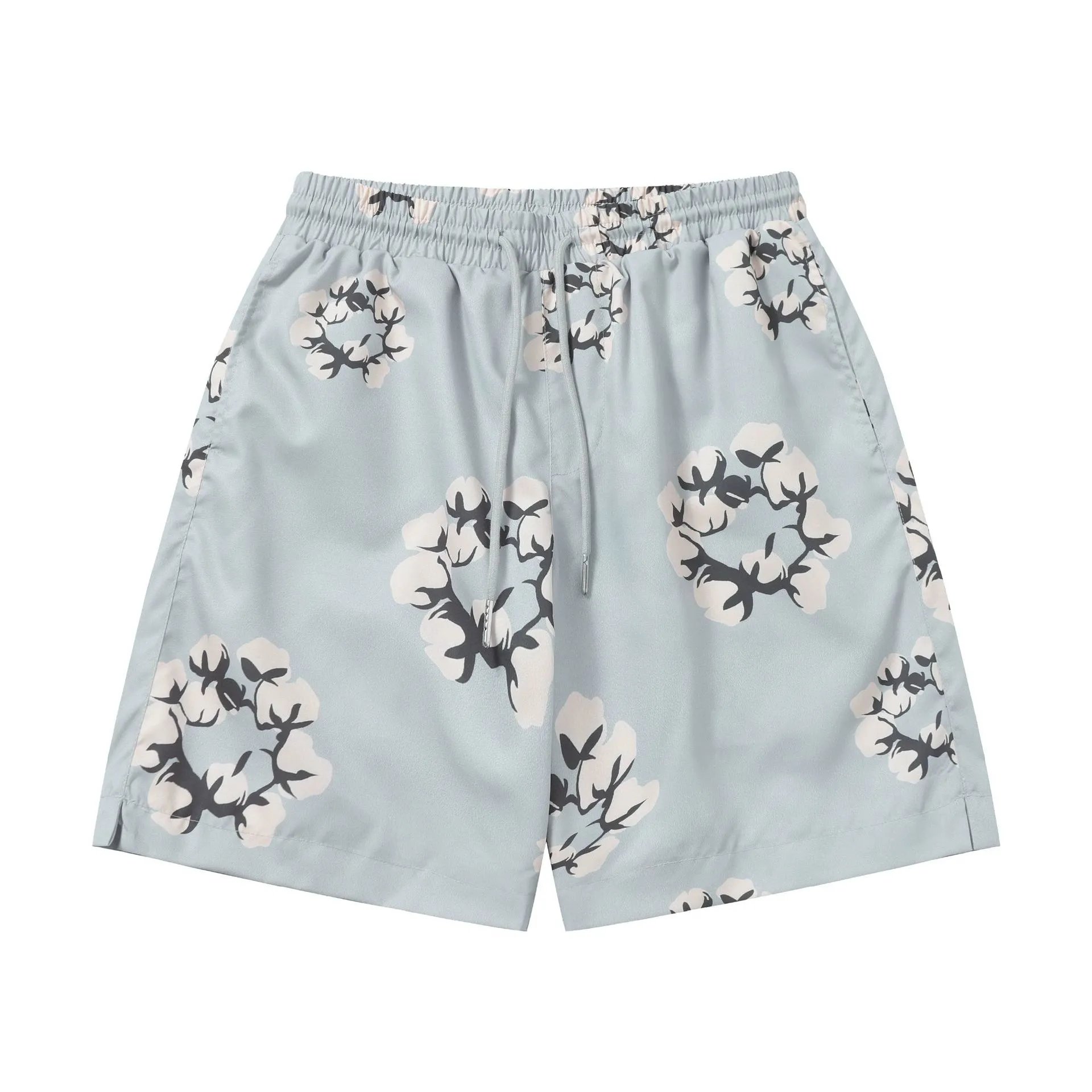 Off-White Cotton Flower Print Drawstring Shorts Black - 30