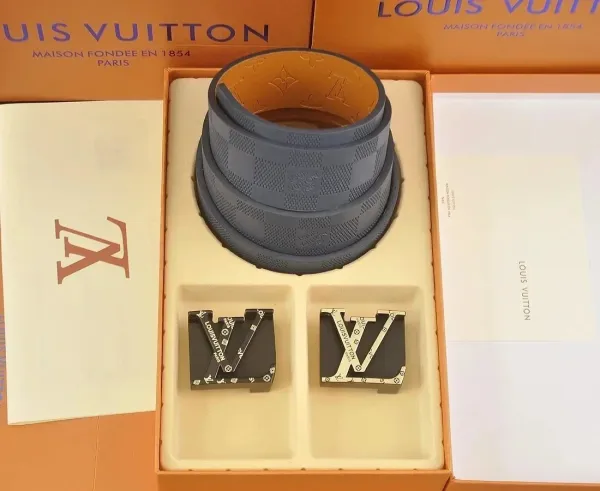Louis Vuitton LV Initiales Belt in Gray Damier Graphite with Reversible Buckles - 1
