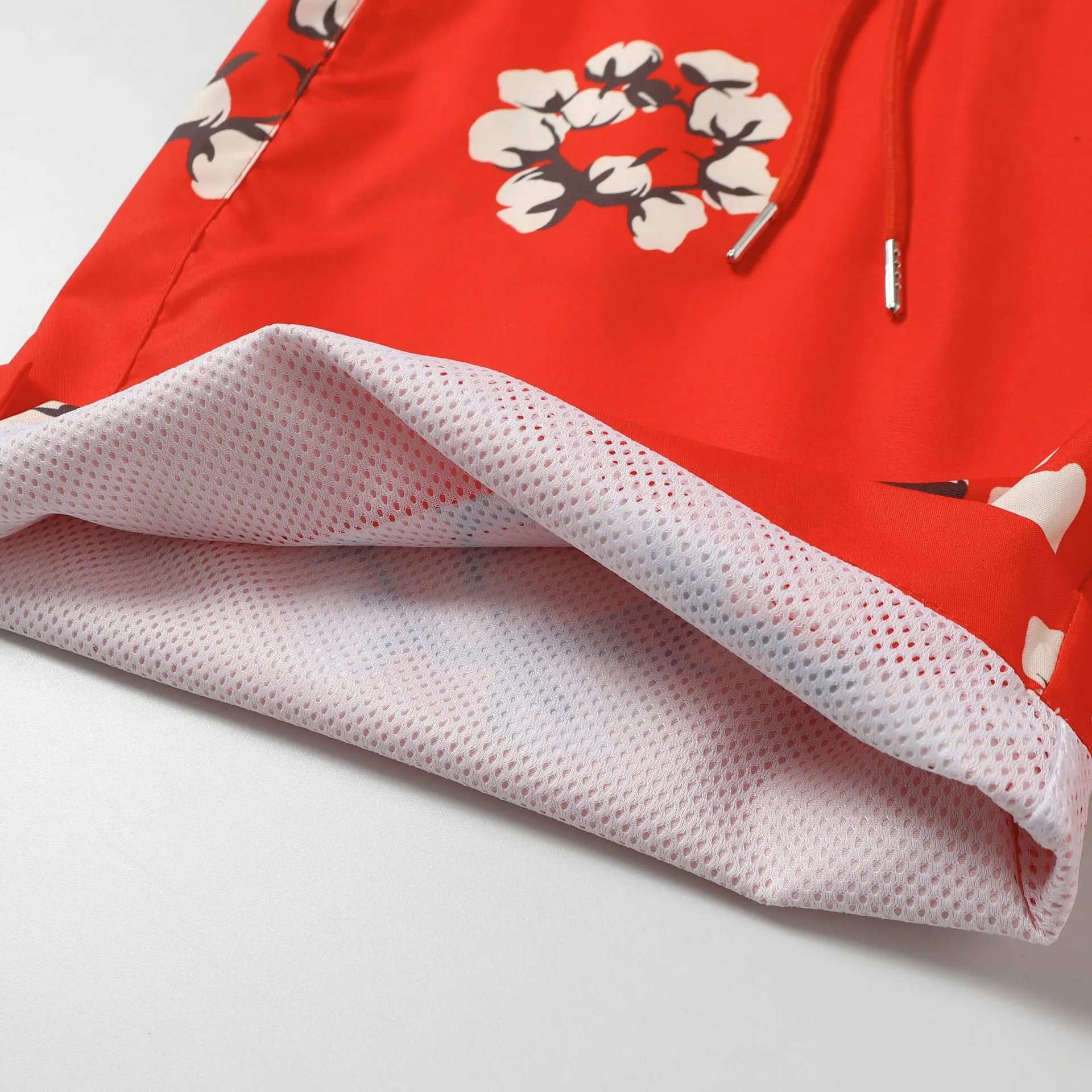 Off-White Cotton Flower Print Drawstring Shorts Black - 7