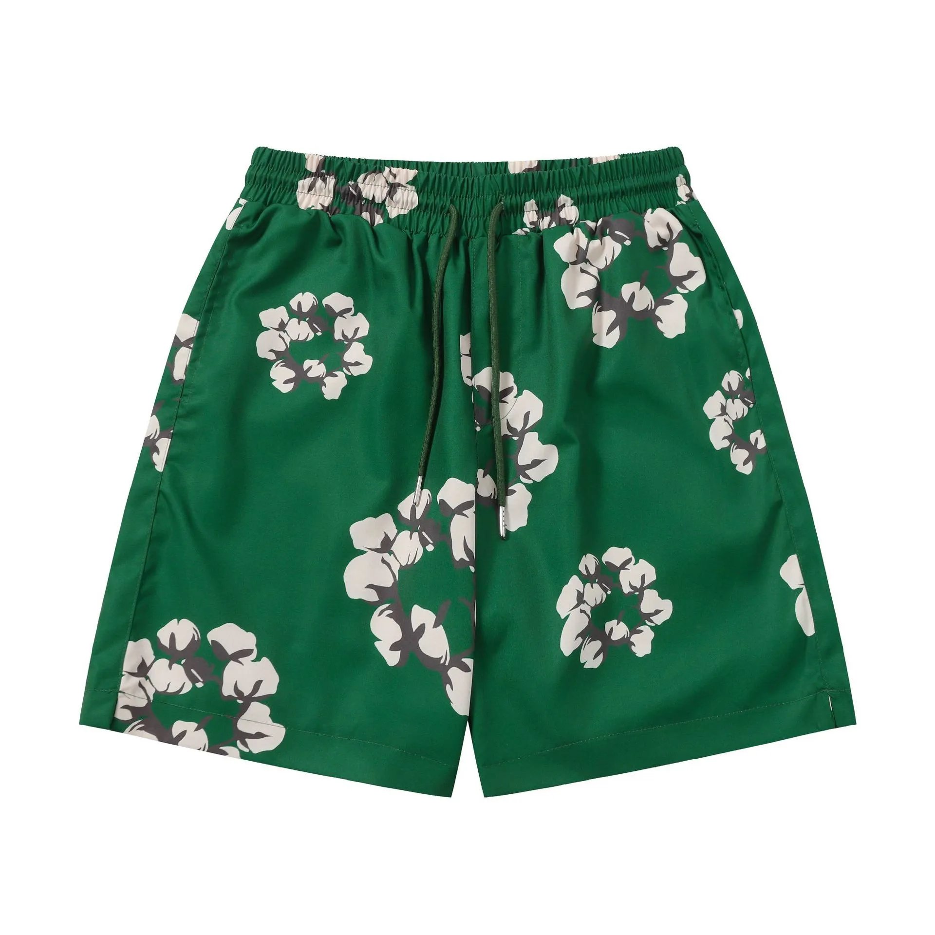 Off-White Cotton Flower Print Drawstring Shorts Black - 28