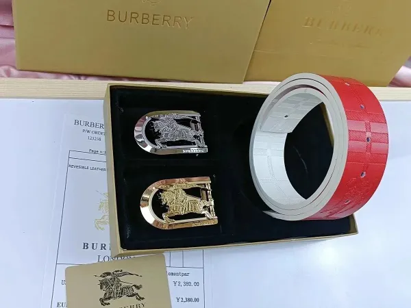 Burberry Equestrian Knight Reversible Leather Belt Red/Gold - 1