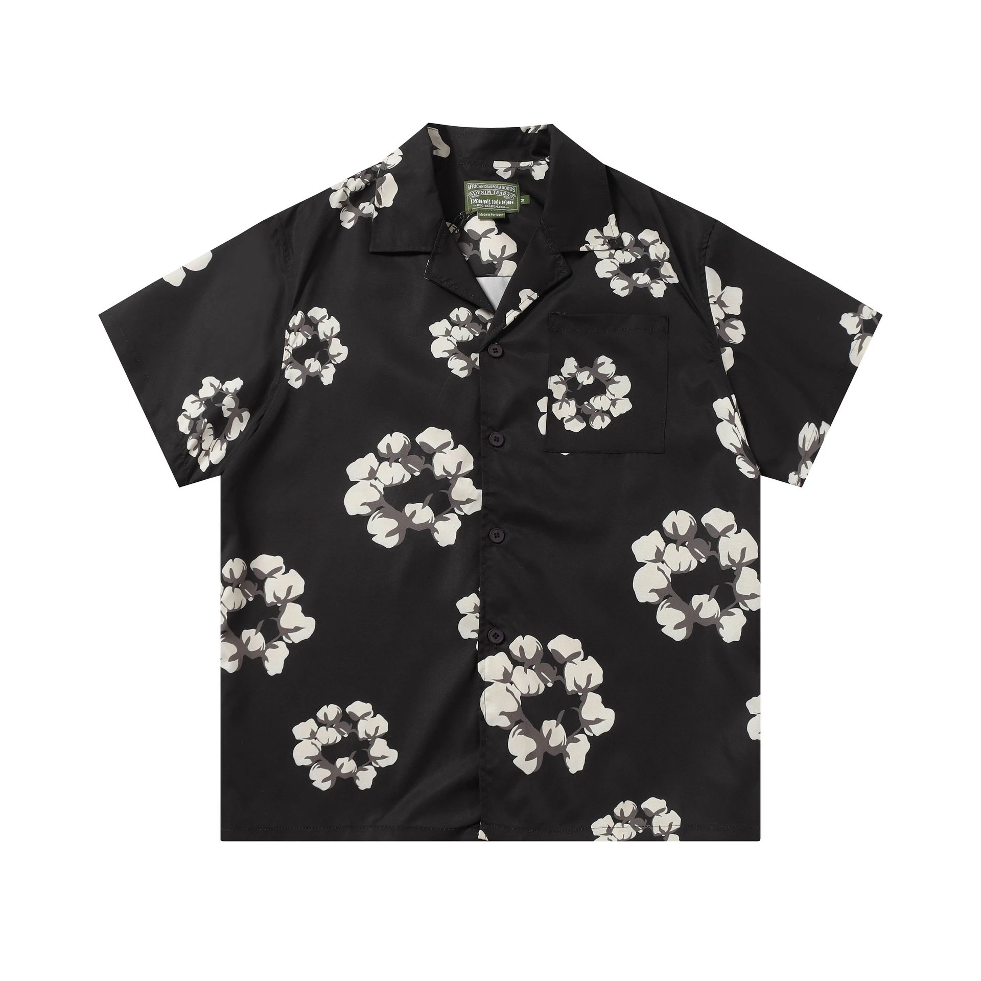 Off-White Cotton Flower Print Drawstring Shorts Black - 20