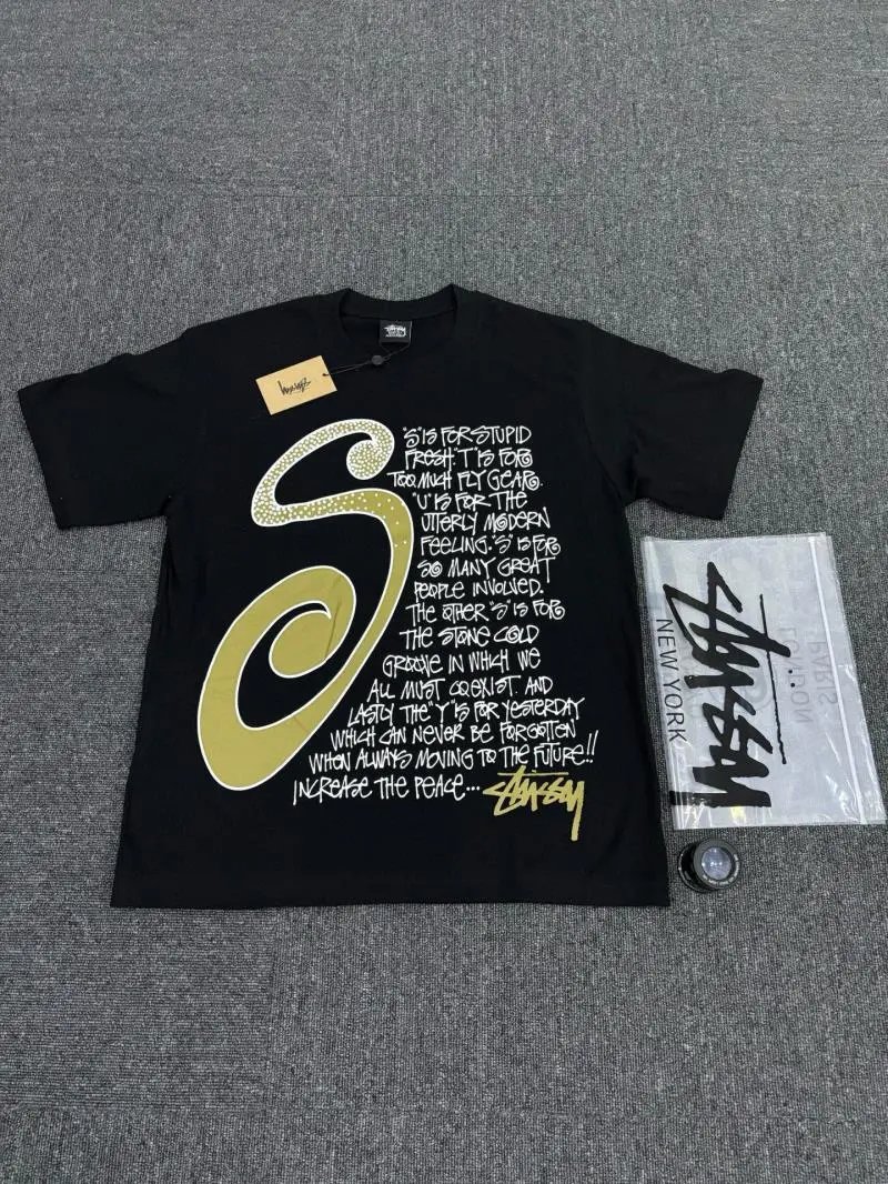 Stussy S Logo Script Tee Black T-Shirt - 1