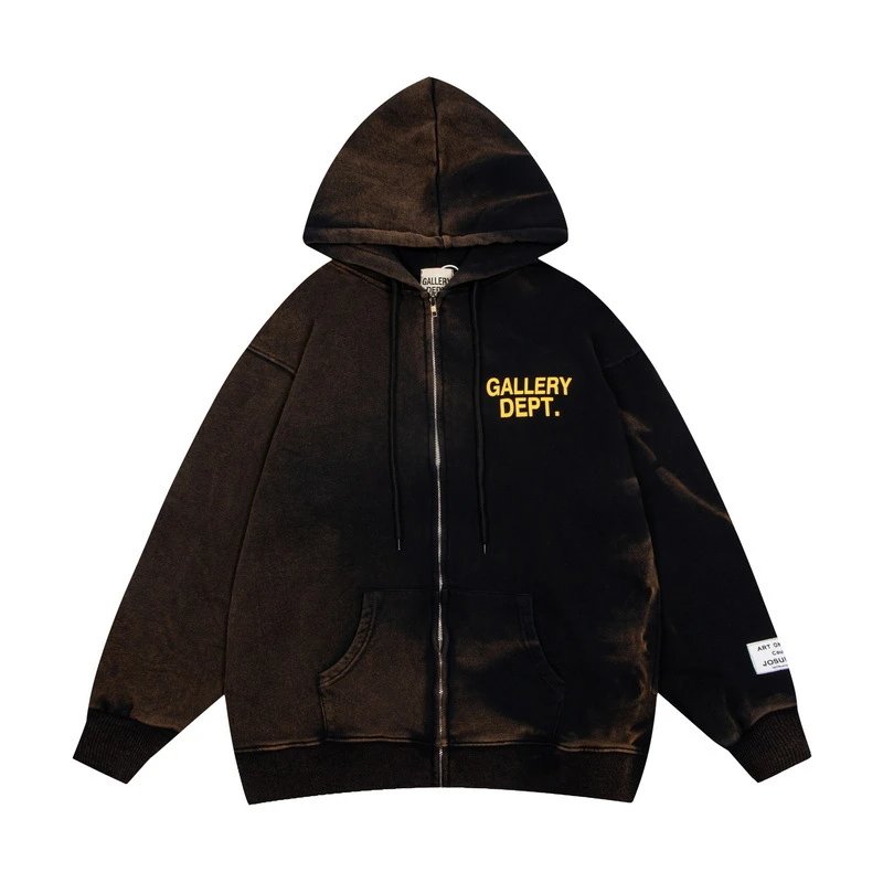 Gallery Dept. Acid Wash Black Zip-Up Hoodie