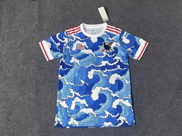 Adidas Japan National Team 2022 Away Jersey Blue Wave Print Sports T-Shirt - 1