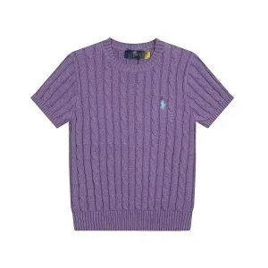 Ralph Lauren Cable Knit Short-Sleeve Sweater Gray - 3