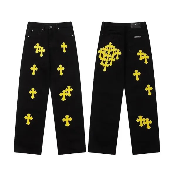 Chrome Hearts Cross Embroidered Black Jeans - 1