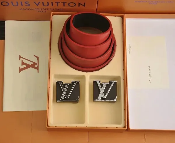 Louis Vuitton LV Initiales Belt Red with Monogram Buckles Accessories - 1