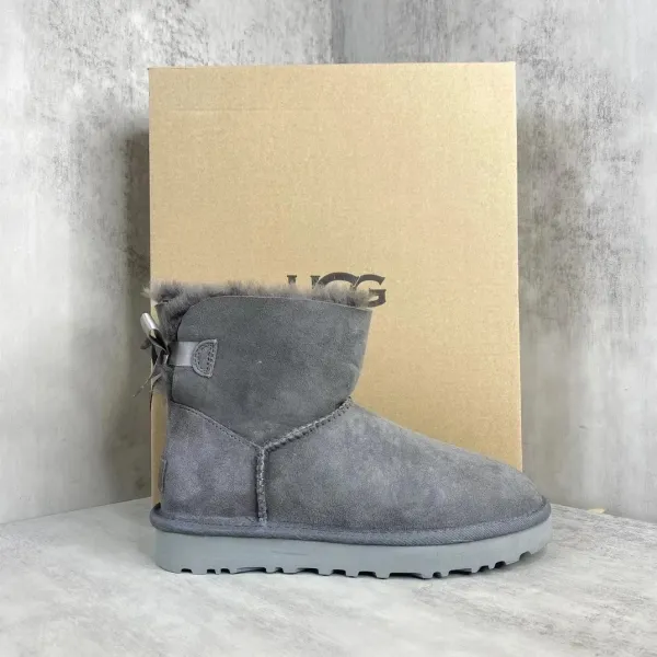 UGG Mini Bailey Bow Gray Suede Ankle Boots - 1