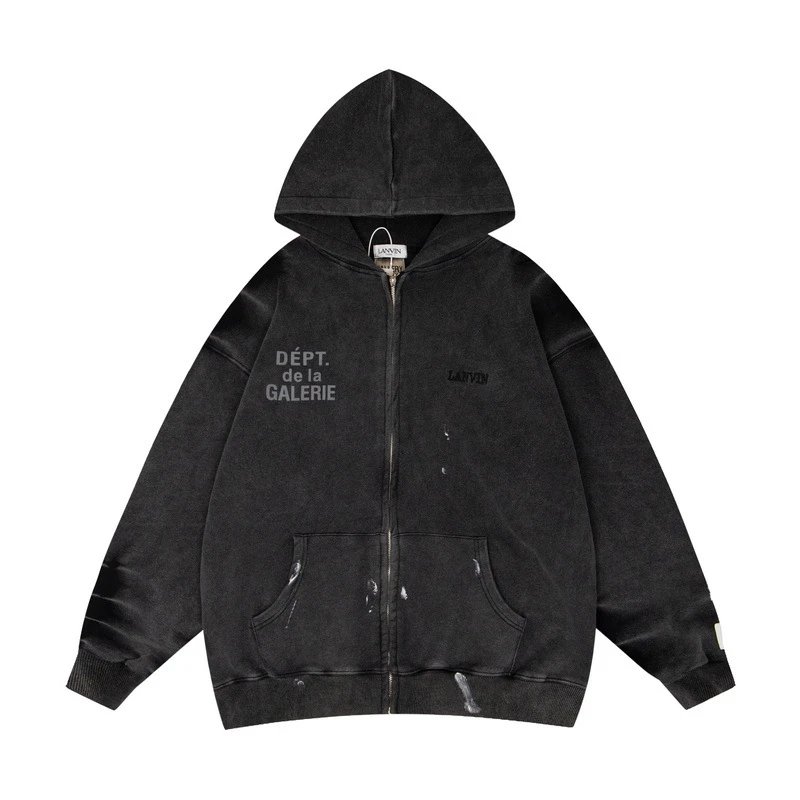 Gallery Dept. Distressed Zip-Up Hoodie Black