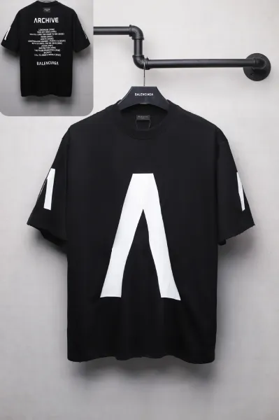 Balenciaga Archive Logo Print Black T-Shirt - 1