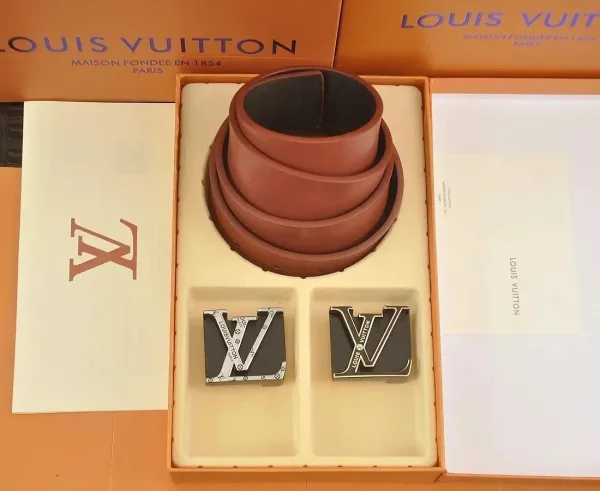 Louis Vuitton Reversible Belt with Dual LV Buckles Brown Leather Belt - 1