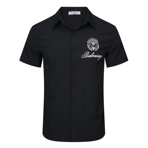 Balenciaga Logo-Embroidered Short-Sleeve Shirt Black - 1