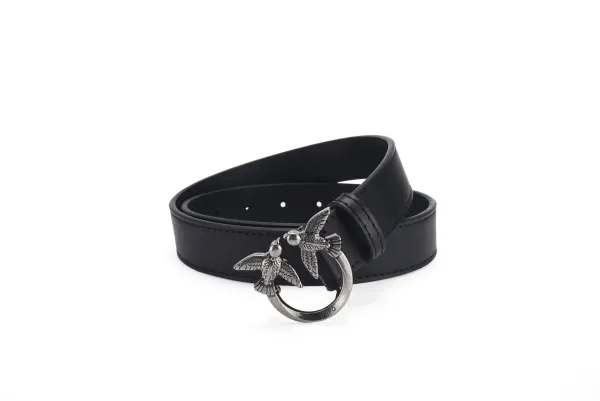 PINKO Two Sparrows Leather Belt Black - 1