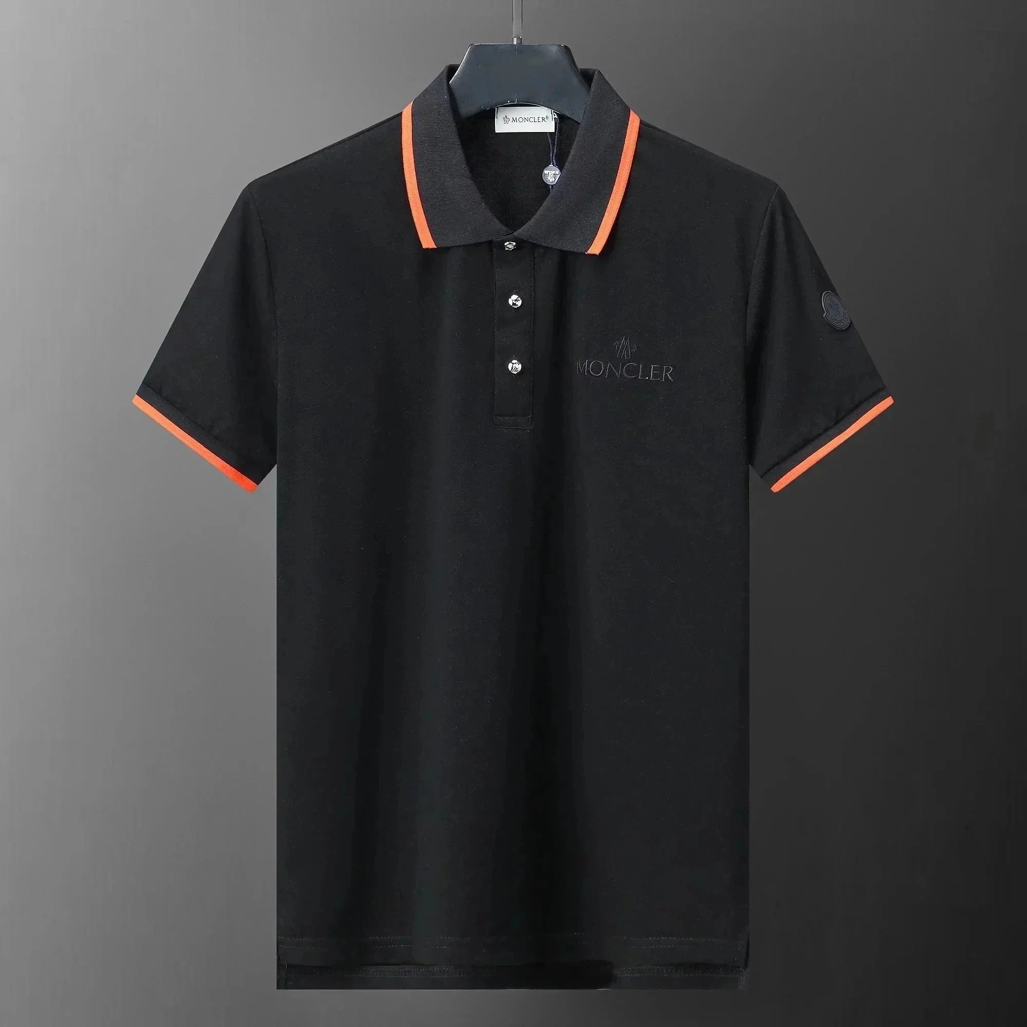 Moncler Logo Embroidered Navy Polo Shirt with Red Trim - 7