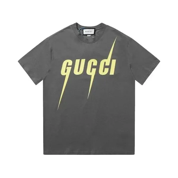Gucci Lightning Logo Graphic T-Shirt Gray - 1