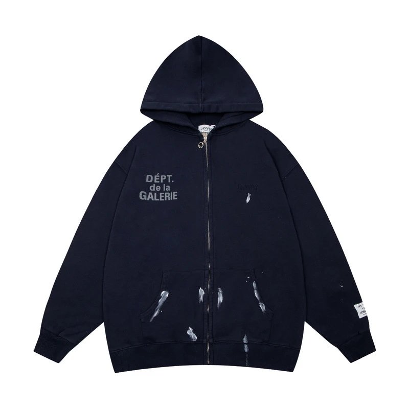 Gallery Dept. Distressed Zip-Up Hoodie Navy
