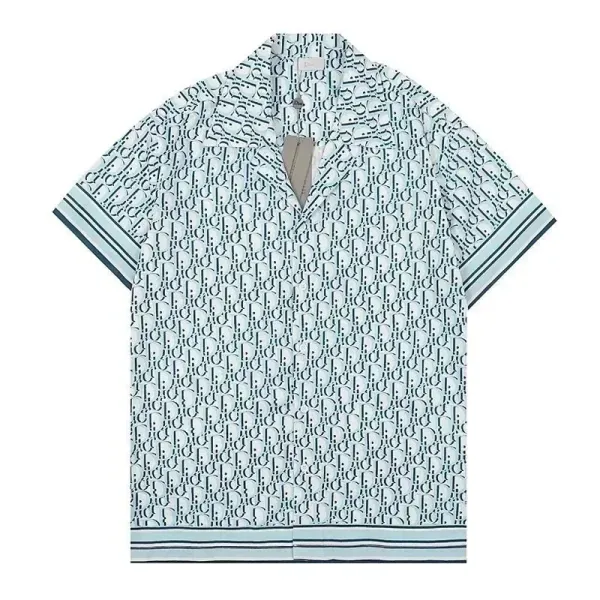 Dior Oblique Print Short-Sleeve Shirt Light Blue - 1