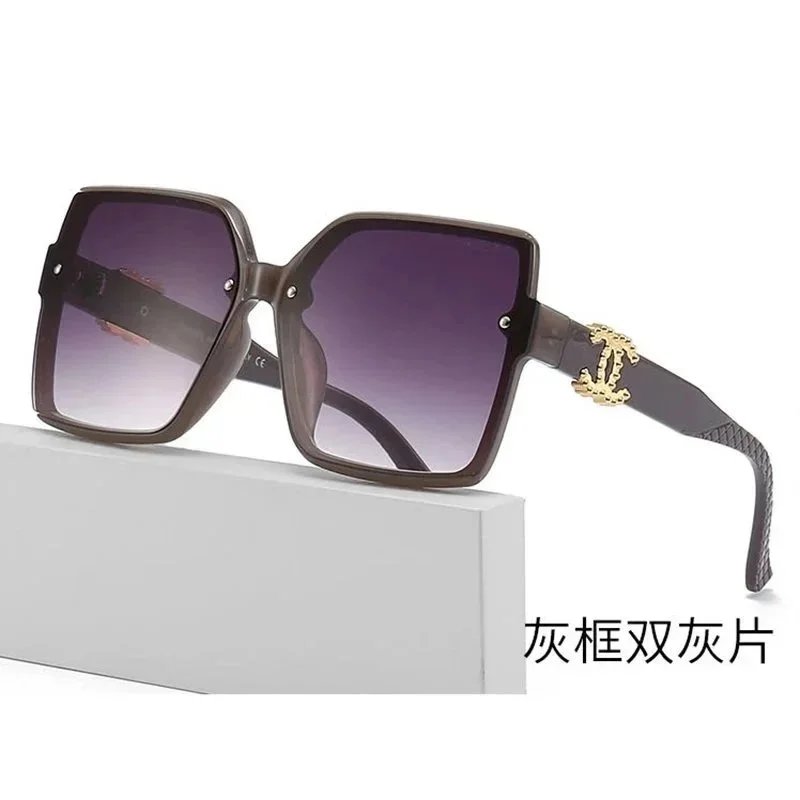 Chanel-Inspired Oversized Square Sunglasses Gray Frame Gradient Gray Lenses