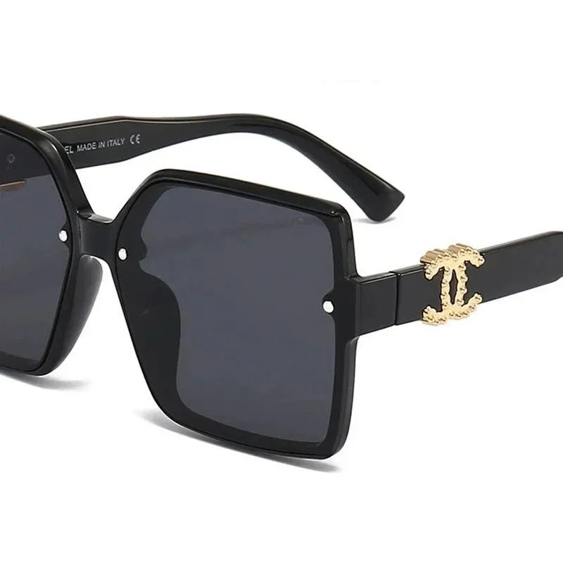 Chanel-Inspired Oversized Square Sunglasses Black Frame Gray Lens - 3