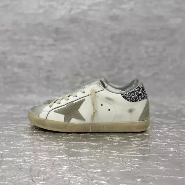 Golden Goose Superstar White Silver Star Glitter Heel Sneakers - 1