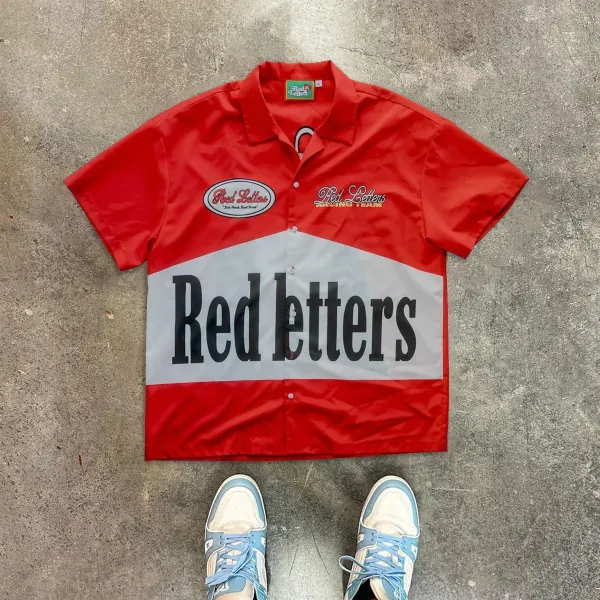 Red Letters Racing Team Short-Sleeve Button-Up Shirt Red/White - 1