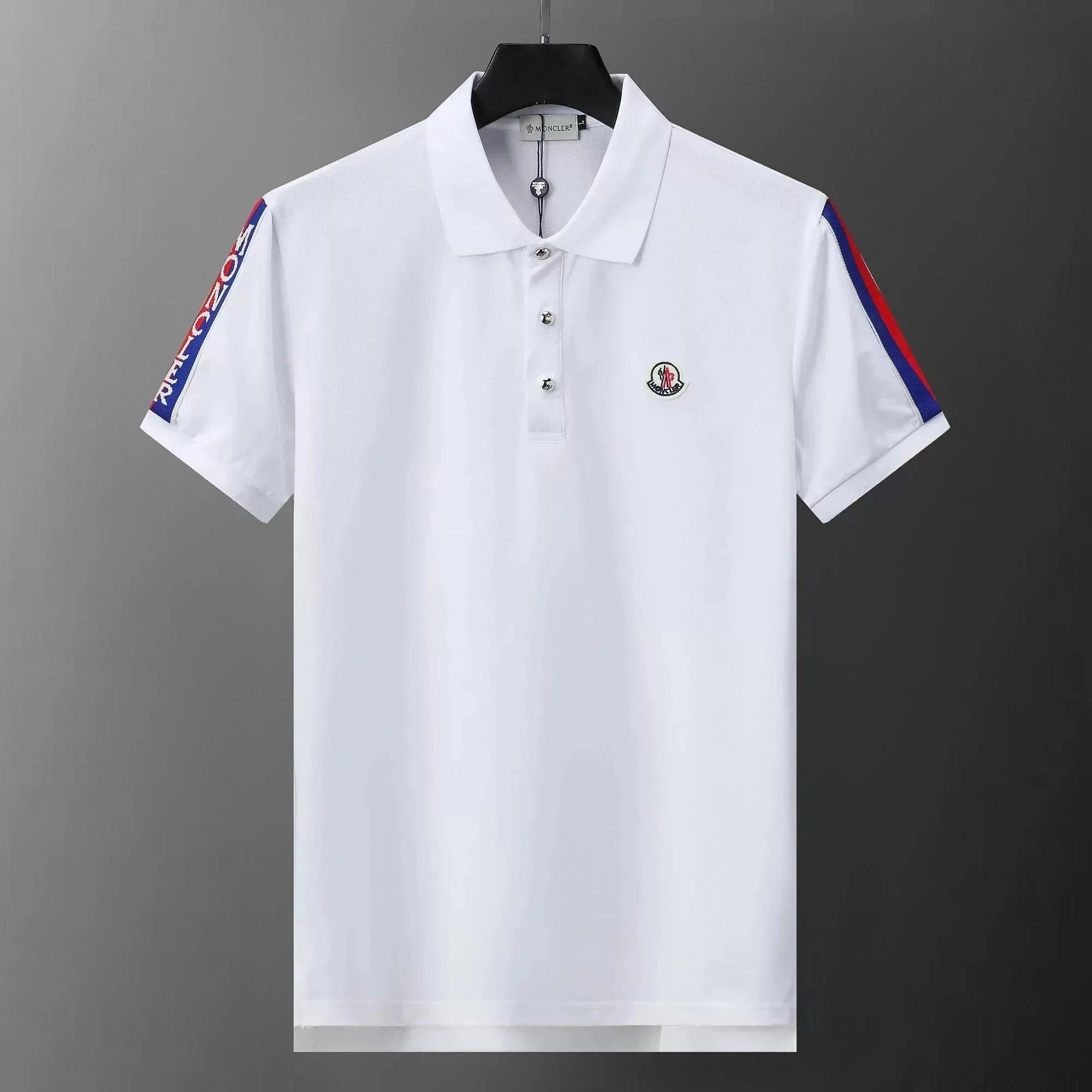 Moncler Logo Embroidered Navy Polo Shirt with Red Trim - 5