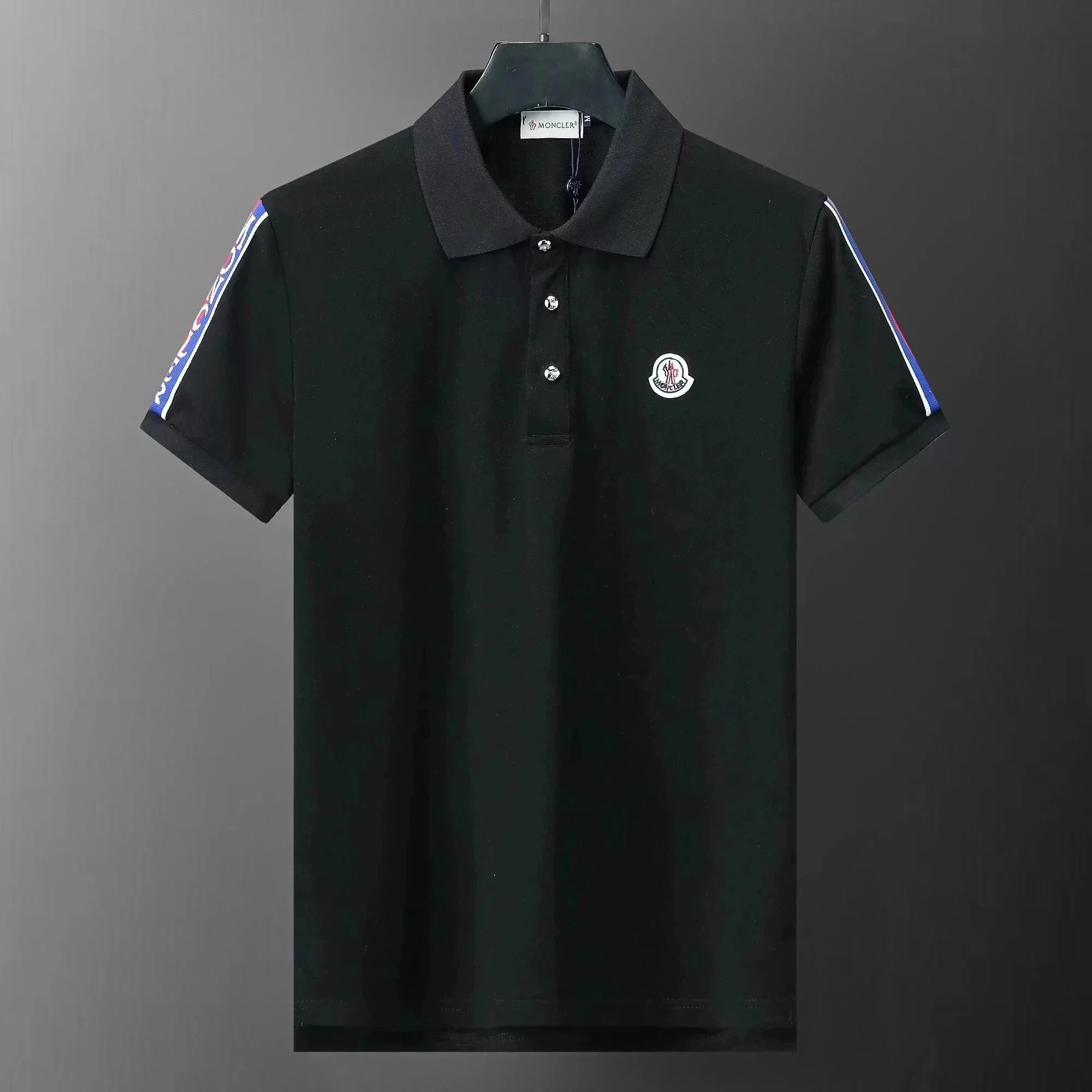 Moncler Logo Embroidered Navy Polo Shirt with Red Trim - 4