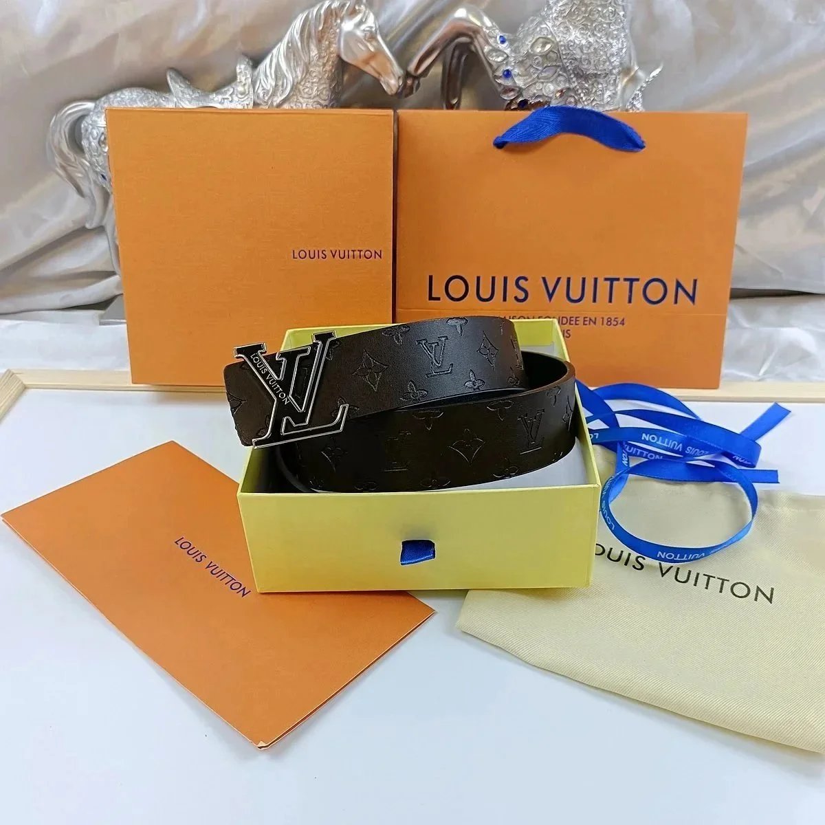 Louis Vuitton LV Initiales Belt Black Monogram Embossed Leather Belt - 1