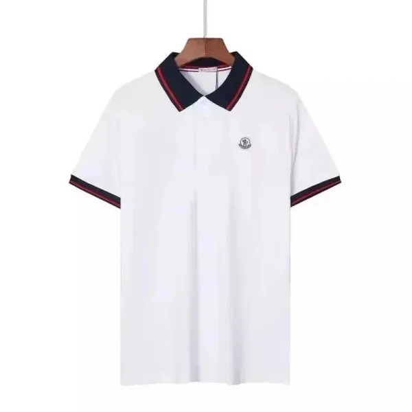 Moncler Classic Polo Shirt White with Navy and Red Trim Polo-Shirt - 1
