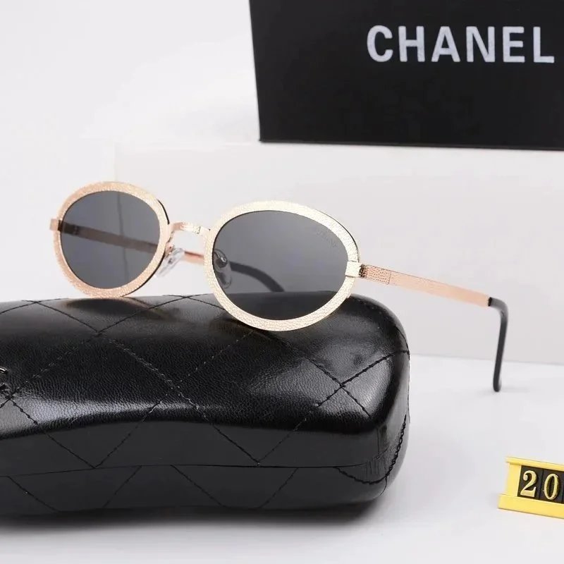 Chanel Round Gold-Tone Frame Sunglasses with Quilted Case