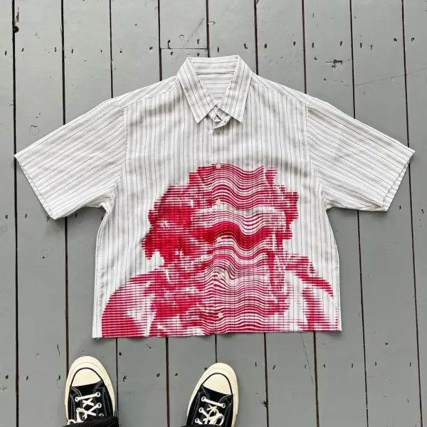 Gallery Dept. Striped Shirt with Red Wave Print White Shirt - 1